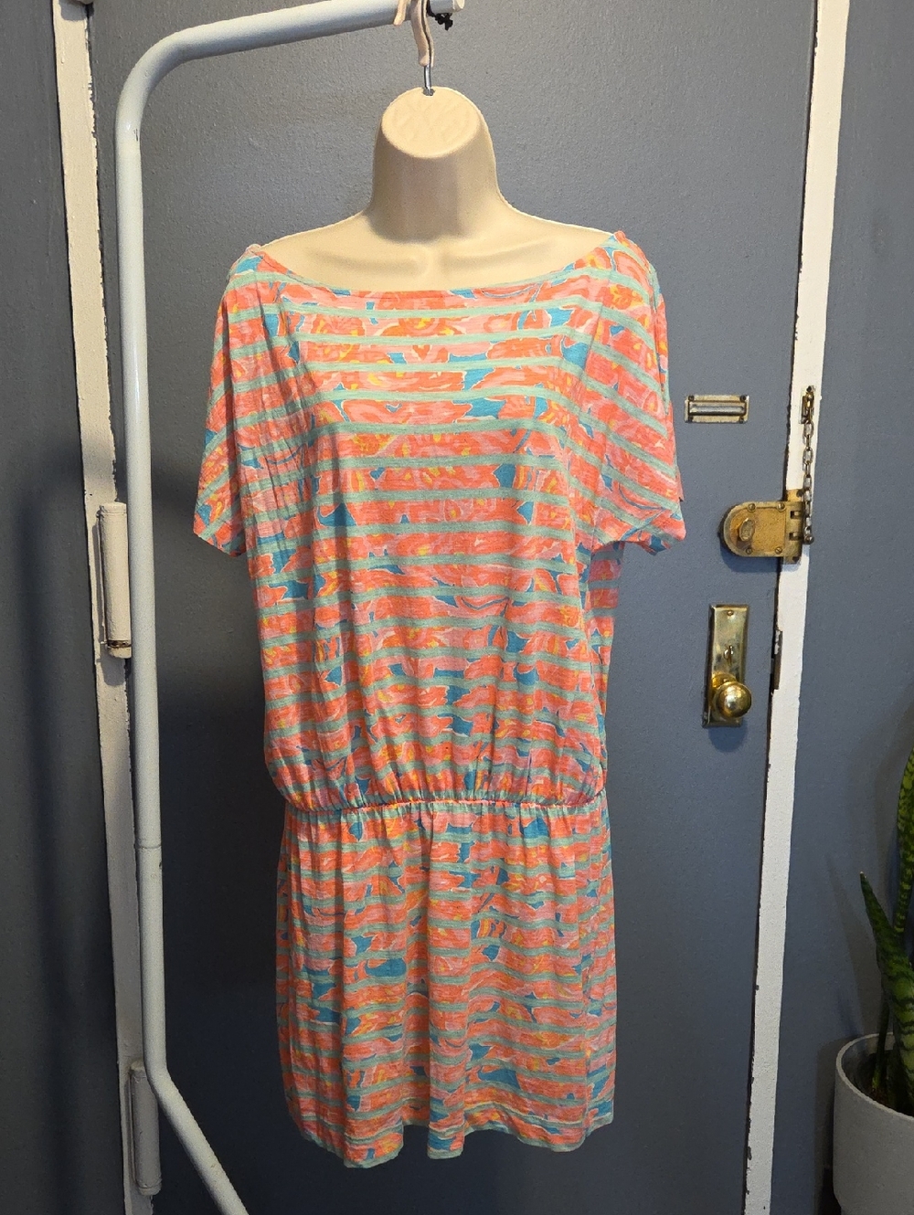 Lilly Pulitzer Coral and Aqua Striped Mini Dress